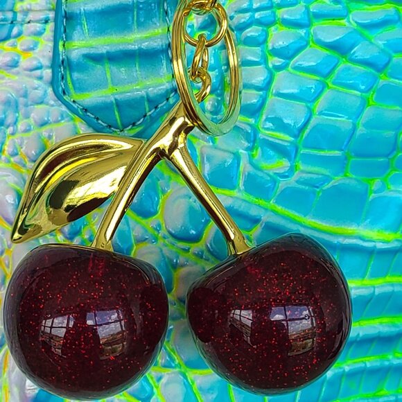 Dark Red Cherries Purse Charms and Key Ring Sparkly! - Picture 3 of 10